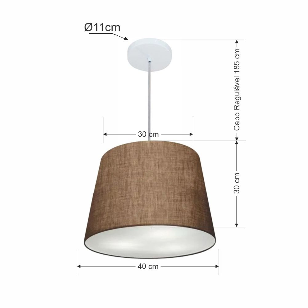 Pendente Cone Md-4155 Cúpula em Tecido 30/40x30cm Café - Bivolt