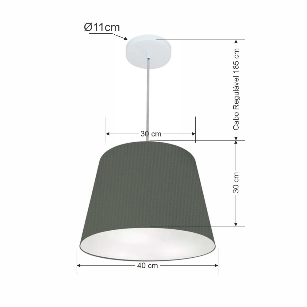 Pendente Cone Md-4155 Cúpula em Tecido 30/40x30cm Cinza Escuro - Bivolt