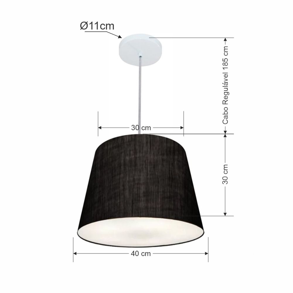 Pendente Cone Md-4155 Cúpula em Tecido 30/40x30cm Preto - Bivolt