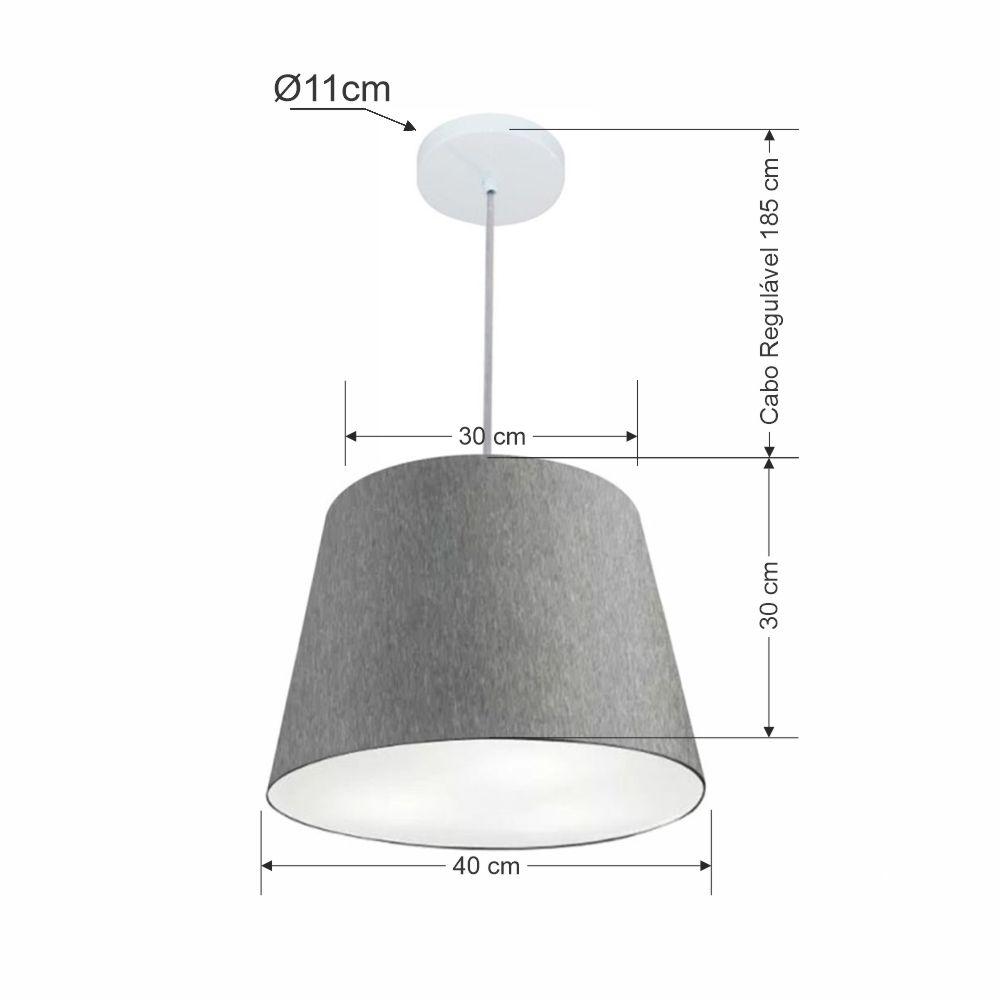 Pendente Cone Md-4155 Cúpula em Tecido 30/40x30cm Rústico Cinza - Bivolt