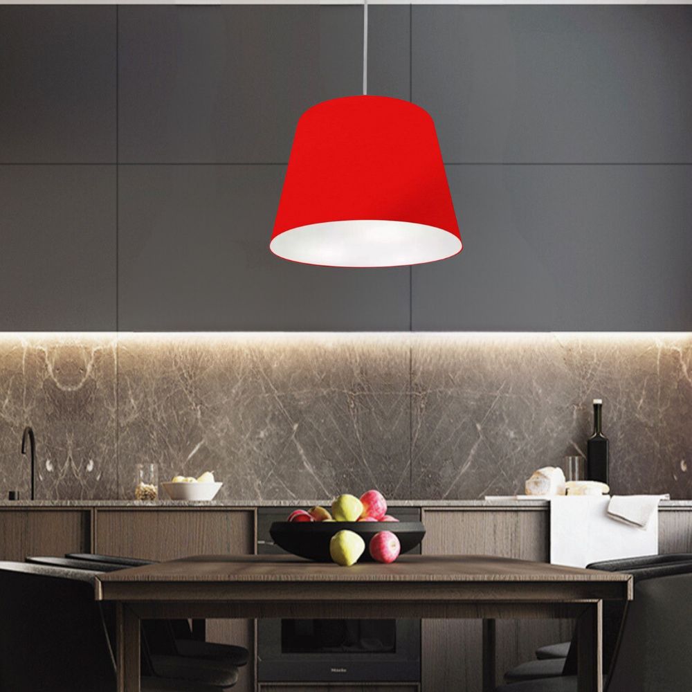 Pendente Cone Md-4155 Cúpula em Tecido 30/40x30cm Vermelho - Bivolt