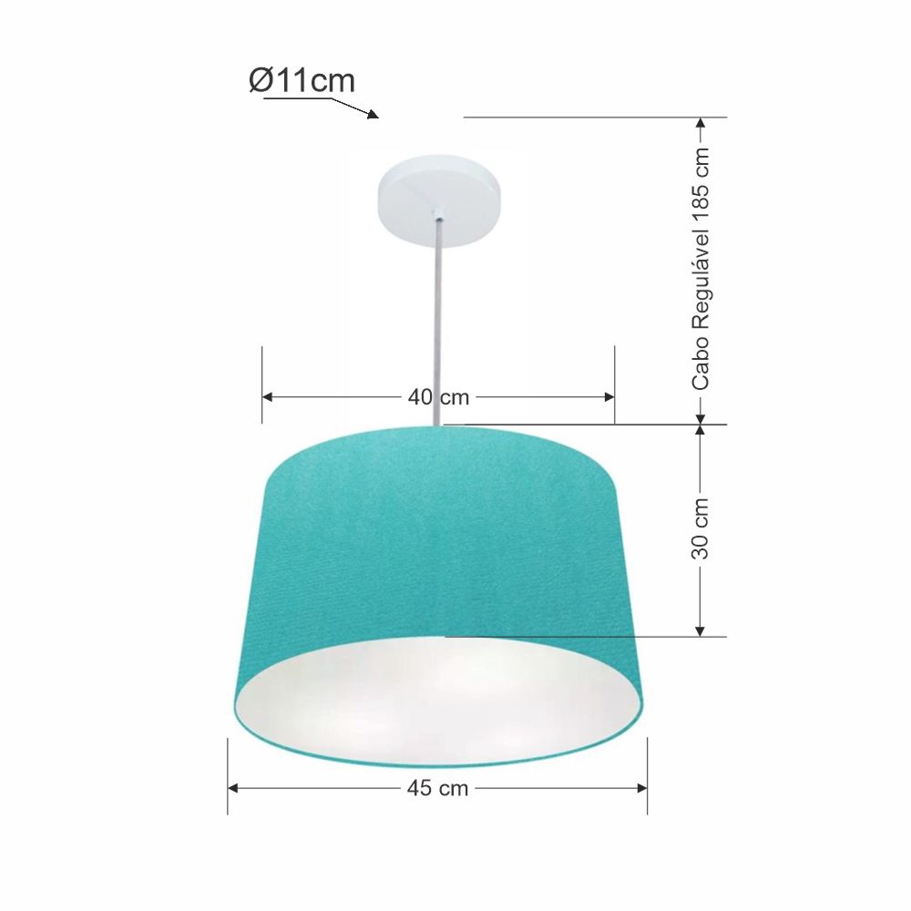 Pendente Cone Md-4156 Cúpula em Tecido 30/45x40cm Azul Turquesa - Bivolt