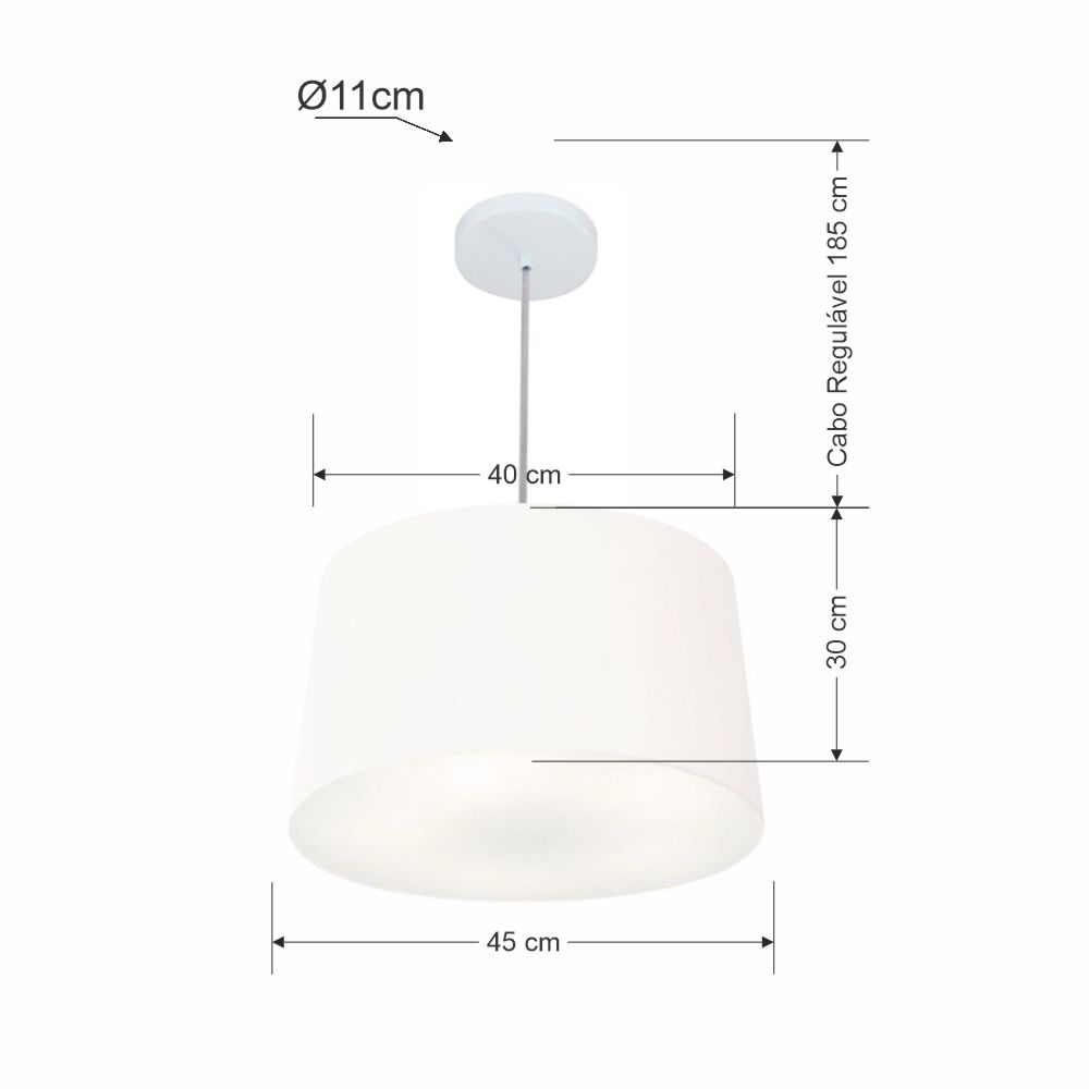 Pendente Cone Md-4156 Cúpula em Tecido 30/45x40cm Branco - Bivolt
