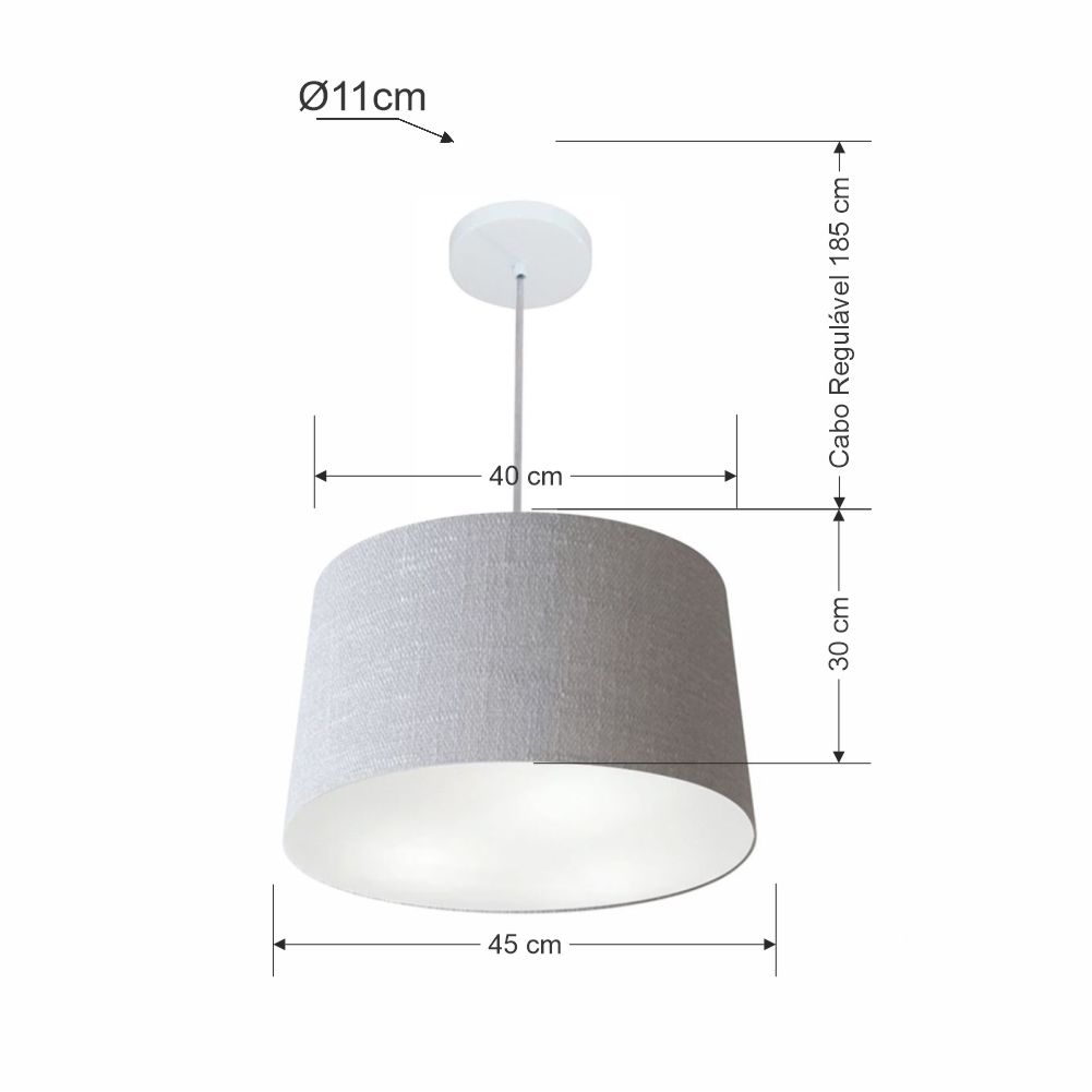 Pendente Cone Md-4156 Cúpula em Tecido 30/45x40cm Rústico Cinza - Bivolt