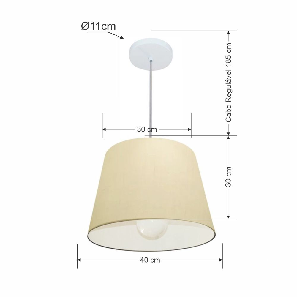 Pendente Cone Md-4240 Cúpula em Tecido 30/40x30cm Algodão Crú - Bivolt