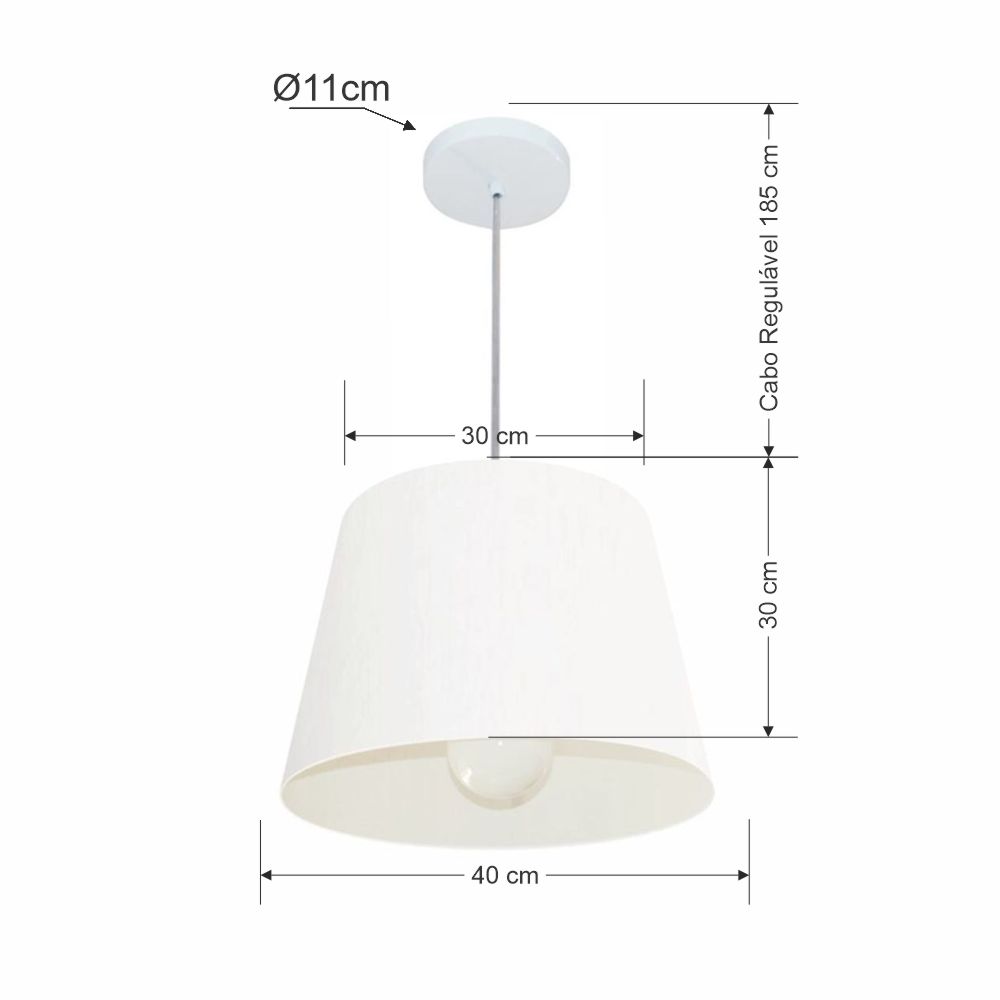 Pendente Cone Md-4240 Cúpula em Tecido 30/40x30cm Branco - Bivolt