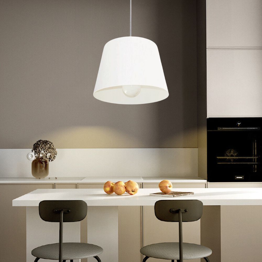 Pendente Cone Md-4240 Cúpula em Tecido 30/40x30cm Branco - Bivolt