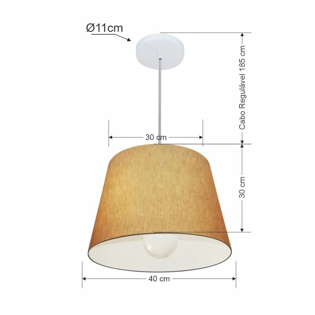 Pendente Cone Md-4240 Cúpula em Tecido 30/40x30cm Palha - Bivolt