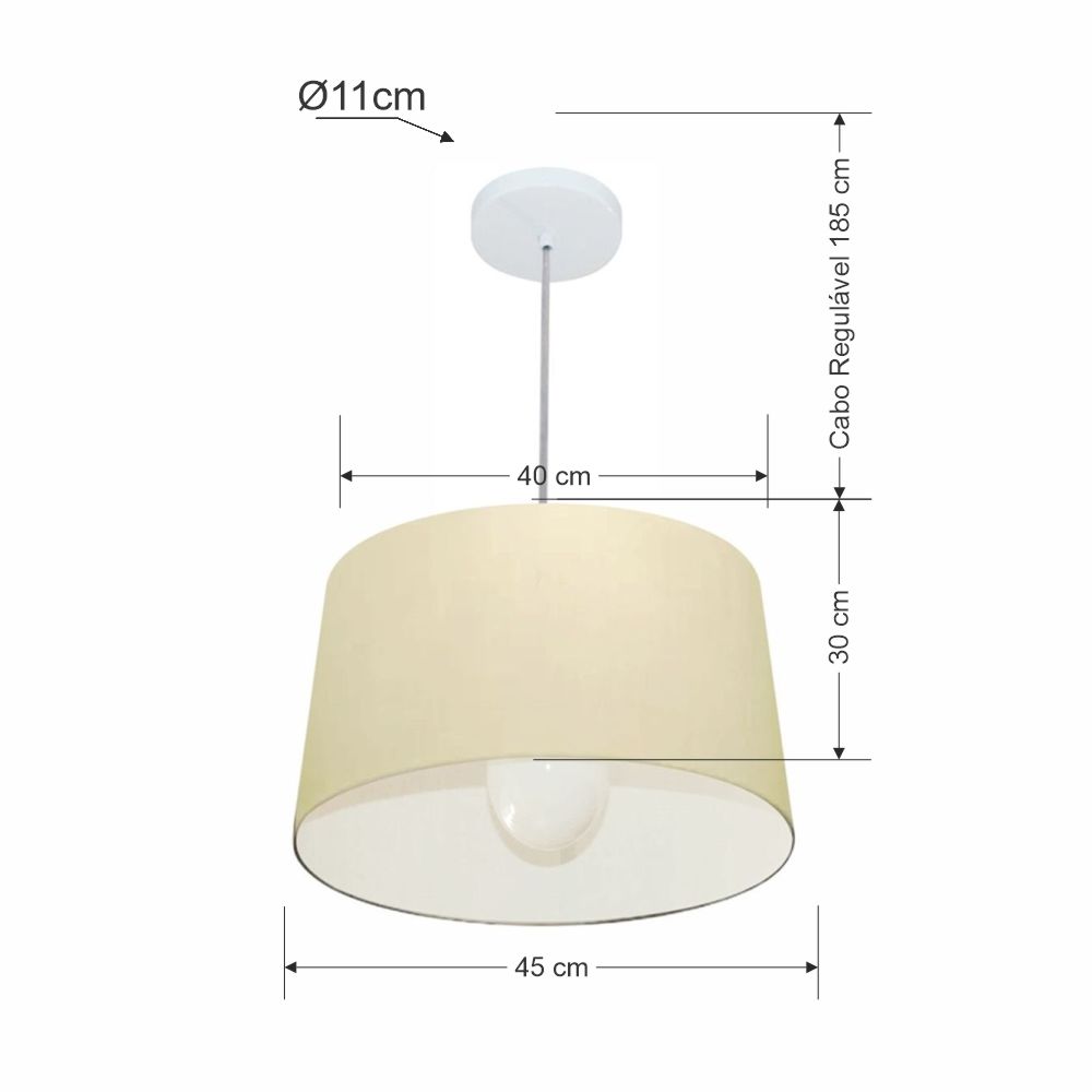 Pendente Cone Md-4241 Cúpula em Tecido 30/45x40cm Algodão Crú - Bivolt