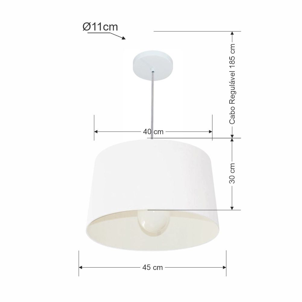 Pendente Cone Md-4241 Cúpula em Tecido 30/45x40cm Branco - Bivolt
