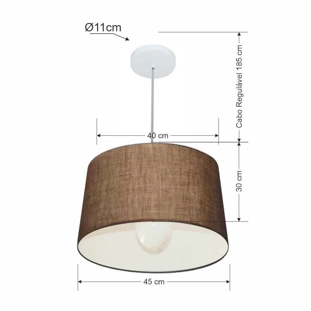 Pendente Cone Md-4241 Cúpula em Tecido 30/45x40cm Café - Bivolt
