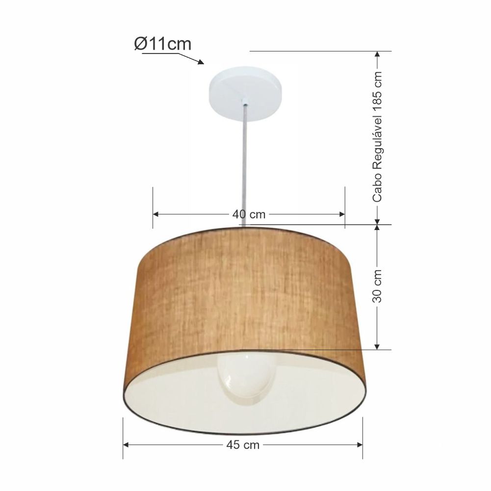 Pendente Cone Md-4241 Cúpula em Tecido 30/45x40cm Palha - Bivolt