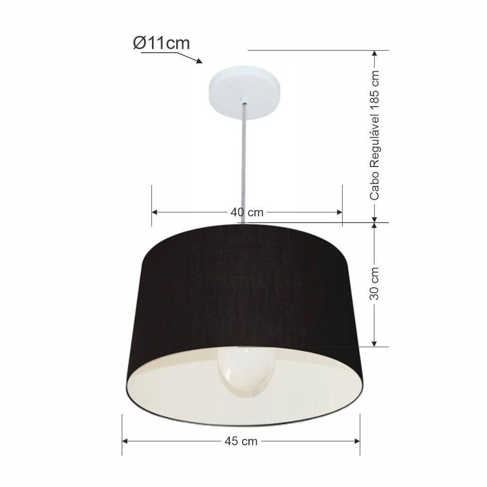 Pendente Cone Md-4241 Cúpula em Tecido 30/45x40cm Preto - Bivolt