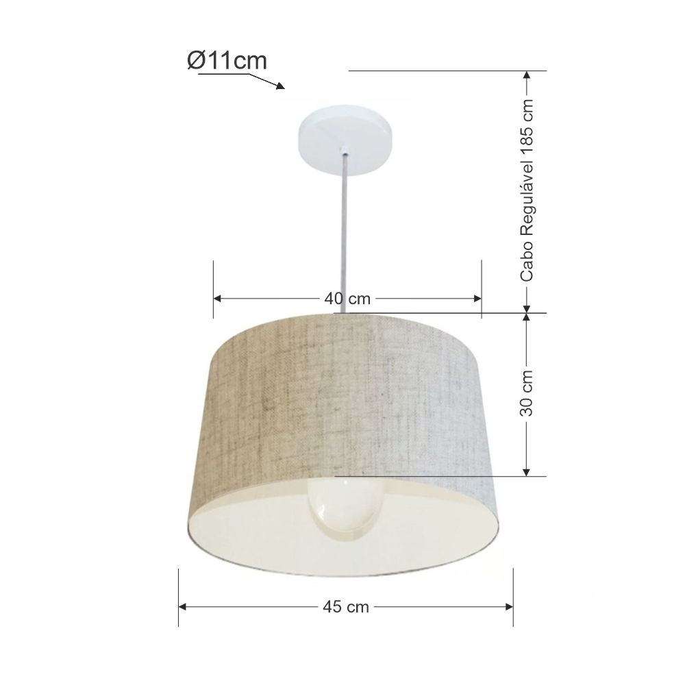 Pendente Cone Md-4241 Cúpula em Tecido 30/45x40cm Rústico Bege - Bivolt