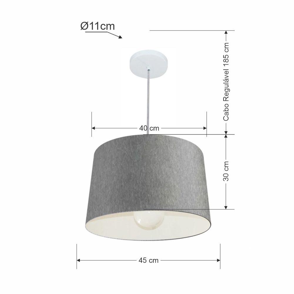 Pendente Cone Md-4241 Cúpula em Tecido 30/45x40cm Rústico Cinza - Bivolt