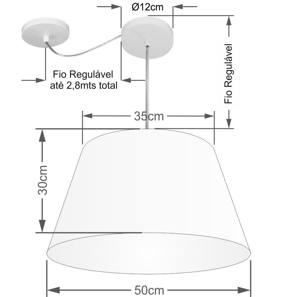 Pendente Cone Md-4283 Cúpula em Tecido 30/50x35cm Rústico Cinza - Bivolt