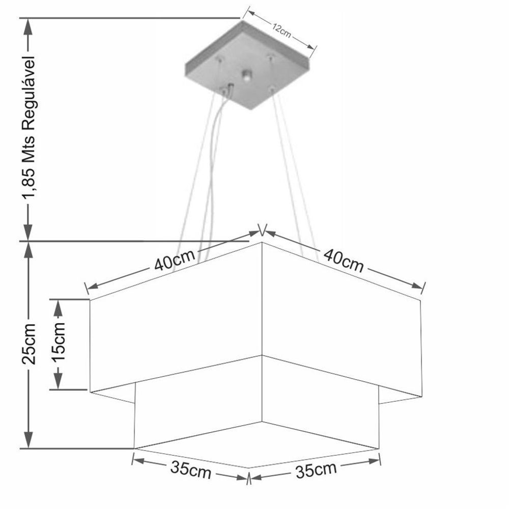 Pendente Duplo Quadrado Vivare Md-4157 Cúpula em Tecido 40x35cm Café - Bivolt