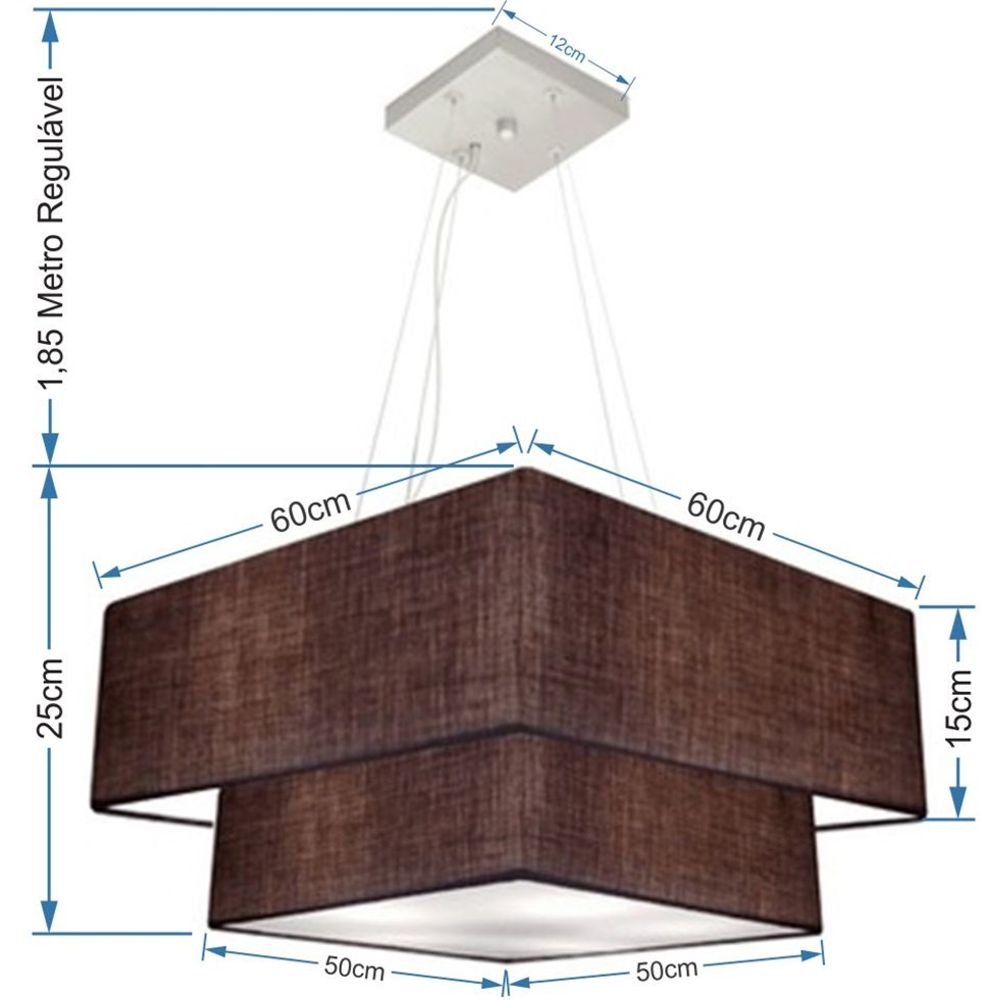 Pendente Duplo Quadrado Vivare Md-4345 Cúpula em Tecido 60x50cm Café - Bivolt