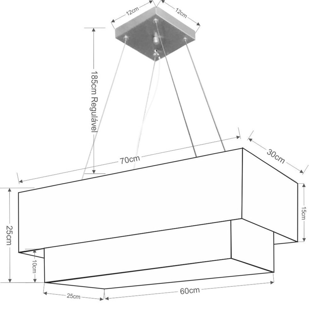 Pendente Duplo Retangular Vivare Md-4138 Cúpula em Tecido 70x30cm x 60x25cm CZ/BR - Bivolt