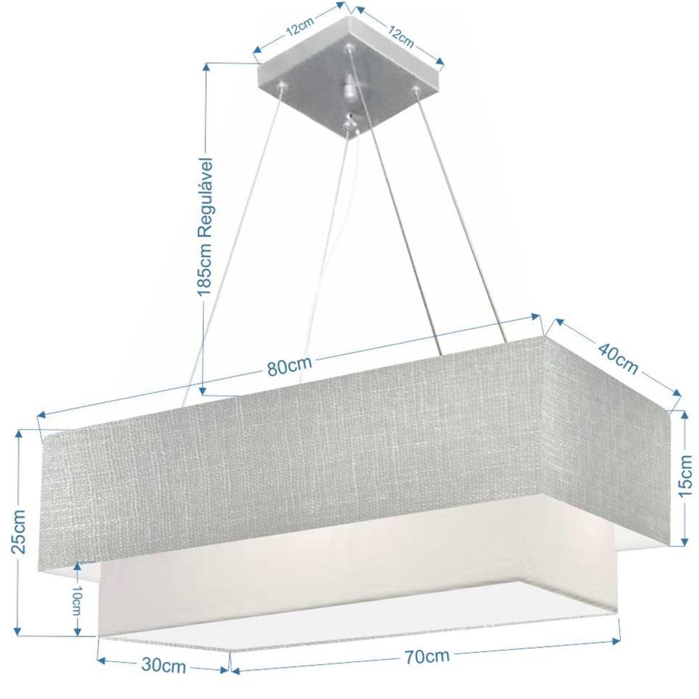 Pendente Duplo Retangular Vivare Md-4321 Cúpula em Tecido 80x40cm x 70x30cm CZ/BR - Bivolt