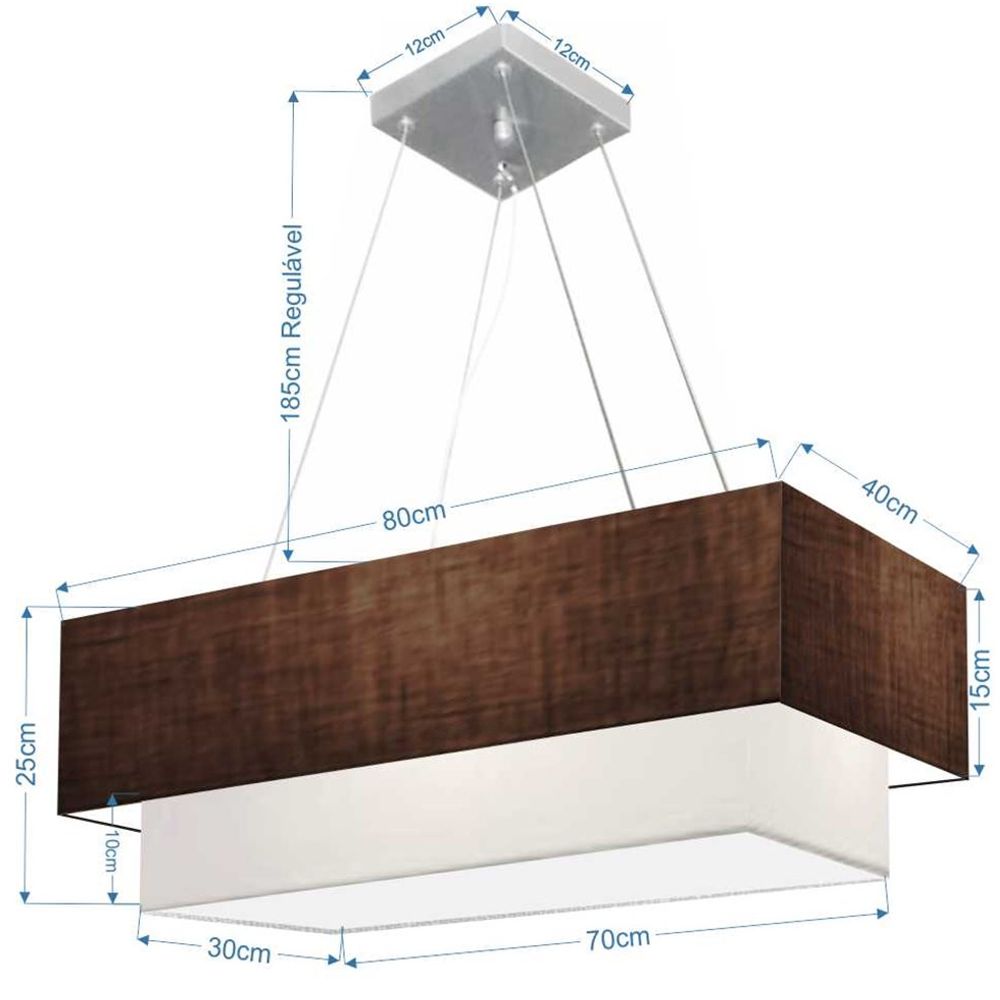 Pendente Duplo Retangular Vivare Md-4321 Cúpula em Tecido 80x40cm x 70x30cm LC/BR - Bivolt