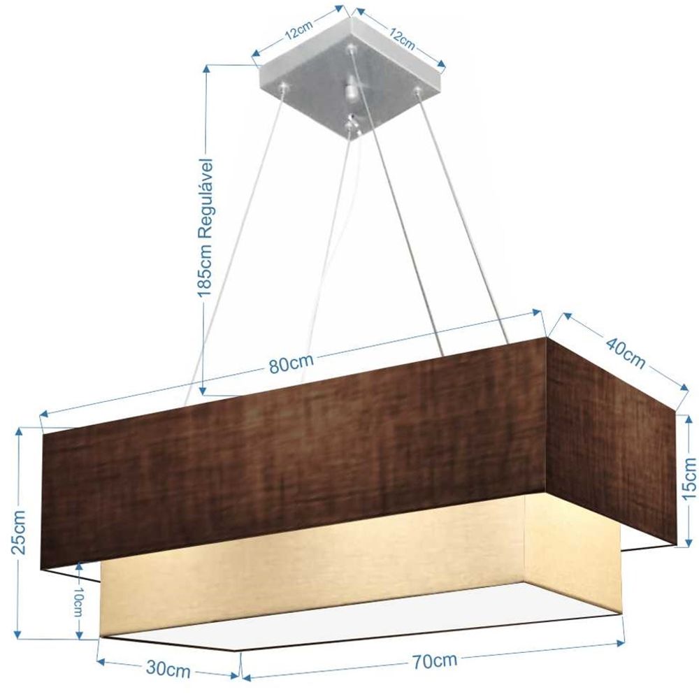 Pendente Duplo Retangular Vivare Md-4321 Cúpula em Tecido 80x40cm x 70x30cm LC/LA - Bivolt