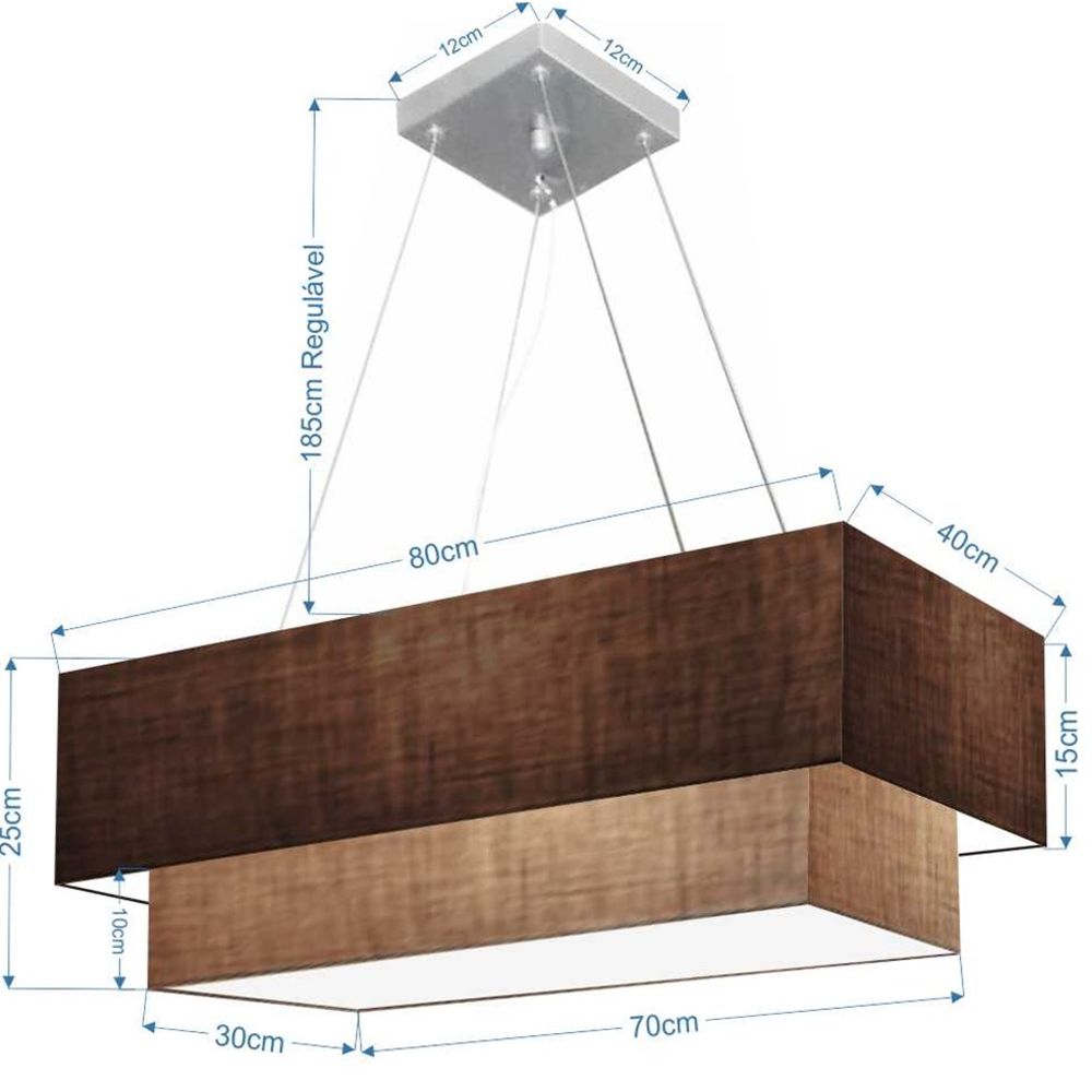 Pendente Duplo Retangular Vivare Md-4321 Cúpula em Tecido 80x40cm x 70x30cm LC/LP - Bivolt