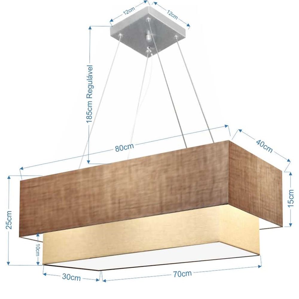 Pendente Duplo Retangular Vivare Md-4321 Cúpula em Tecido 80x40cm x 70x30cm LP/LA- Bivolt