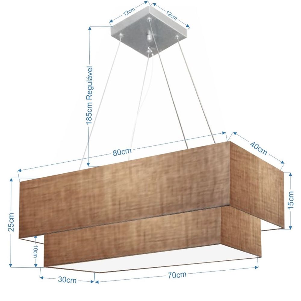 Pendente Duplo Retangular Vivare Md-4321 Cúpula em Tecido 80x40cm x 70x30cm Palha - Bivolt