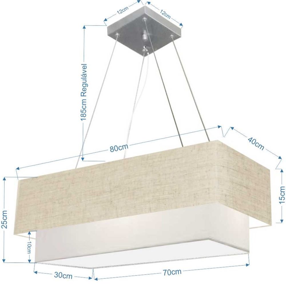 Pendente Duplo Retangular Vivare Md-4321 Cúpula em Tecido 80x40cm x 70x30cm RST/BR - Bivolt