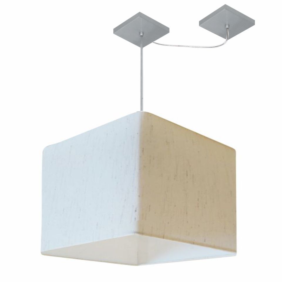 Pendente Quadrada C/ Desvio Md-4269 Cúpula em Tecido 30/40x40cm Linho Bege - Bivolt