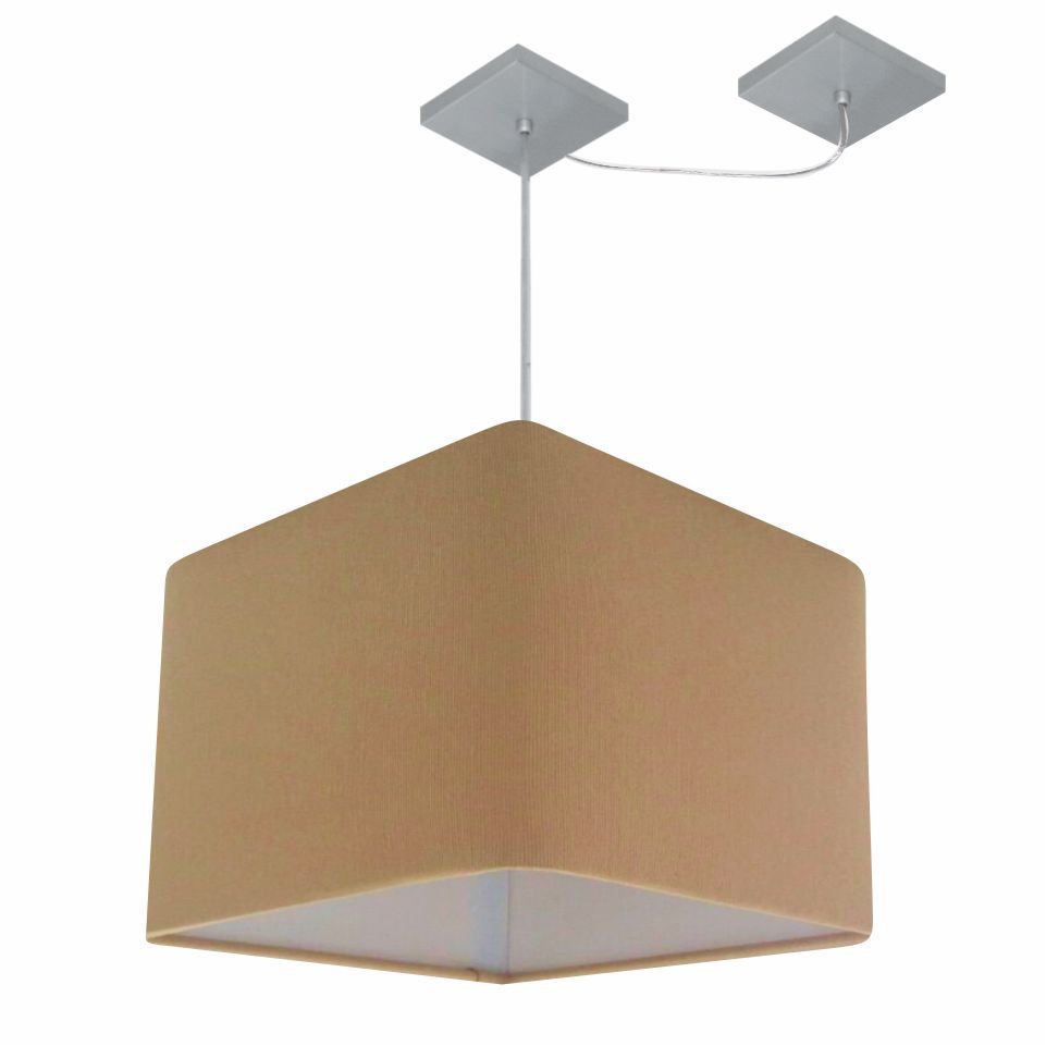 Pendente Quadrada C/ Desvio Md-4269 Cúpula em Tecido 30/40x40cm Palha - Bivolt