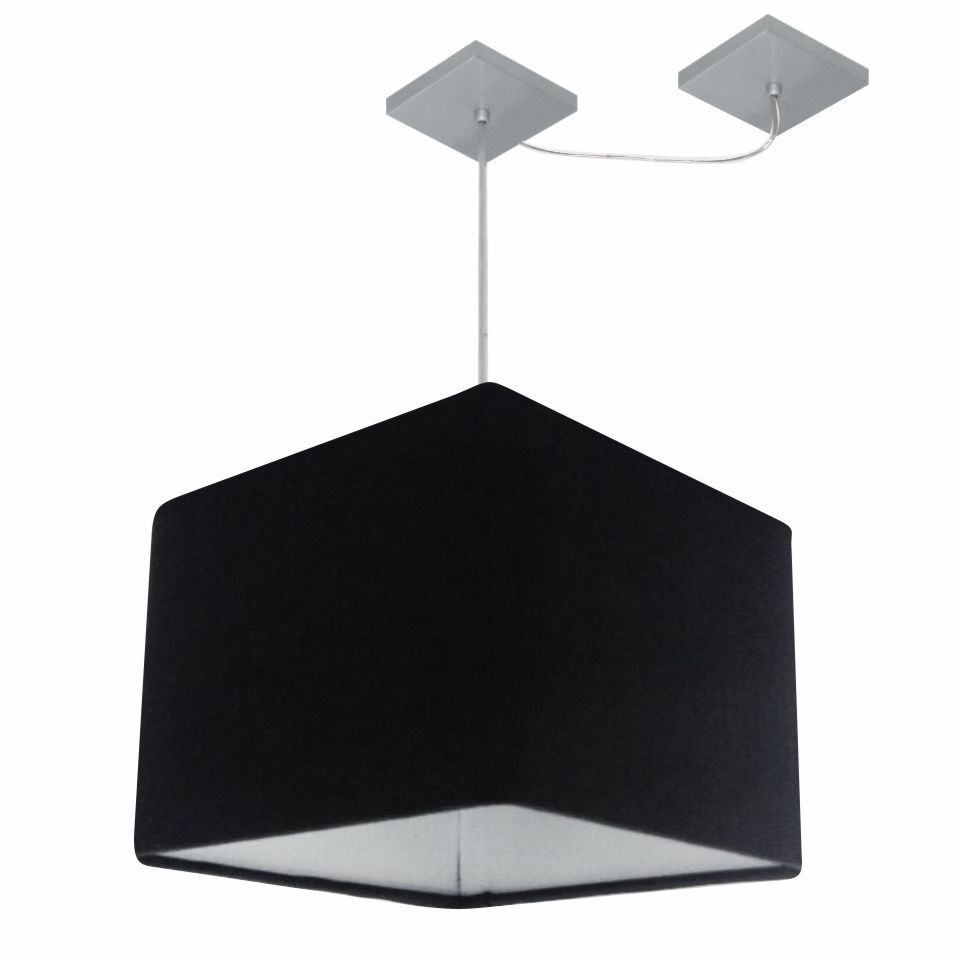 Pendente Quadrada C/ Desvio Md-4269 Cúpula em Tecido 30/40x40cm Preto - Bivolt