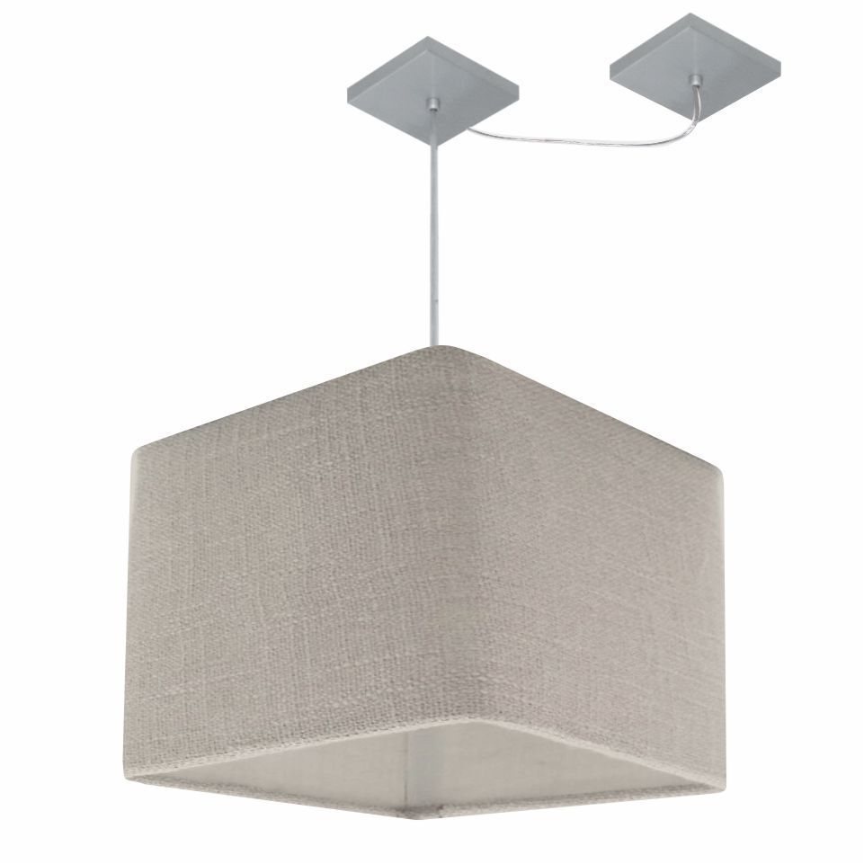 Pendente Quadrada C/ Desvio Md-4269 Cúpula em Tecido 30/40x40cm Rústico Cinza - Bivolt
