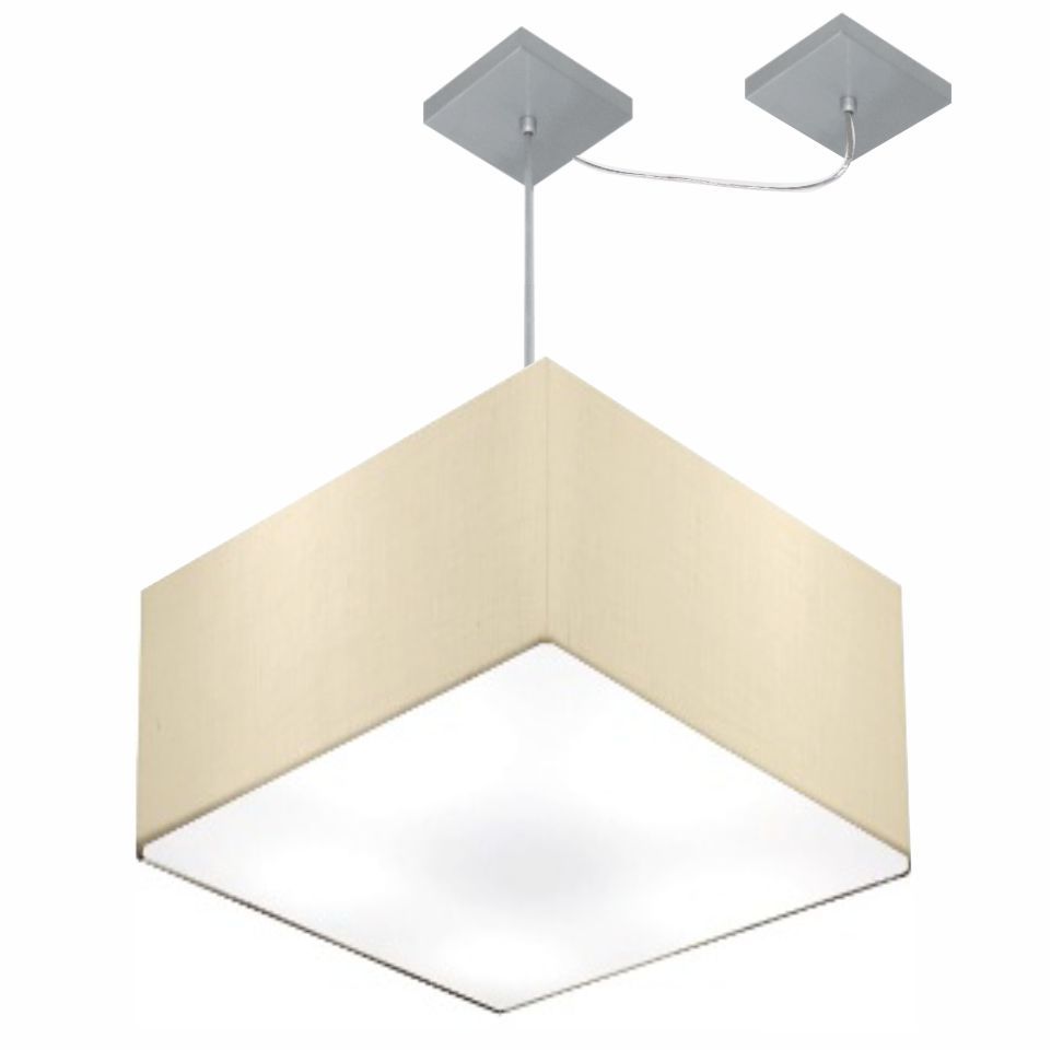 Pendente Quadrada C/ Desvio Md-4271 Cúpula em Tecido 30/40x40cm Algodão Crú - Bivolt