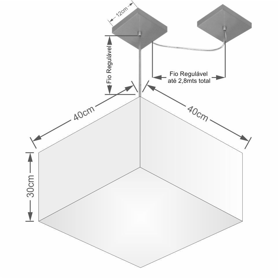 Pendente Quadrada C/ Desvio Md-4271 Cúpula em Tecido 30/40x40cm Branco - Bivolt