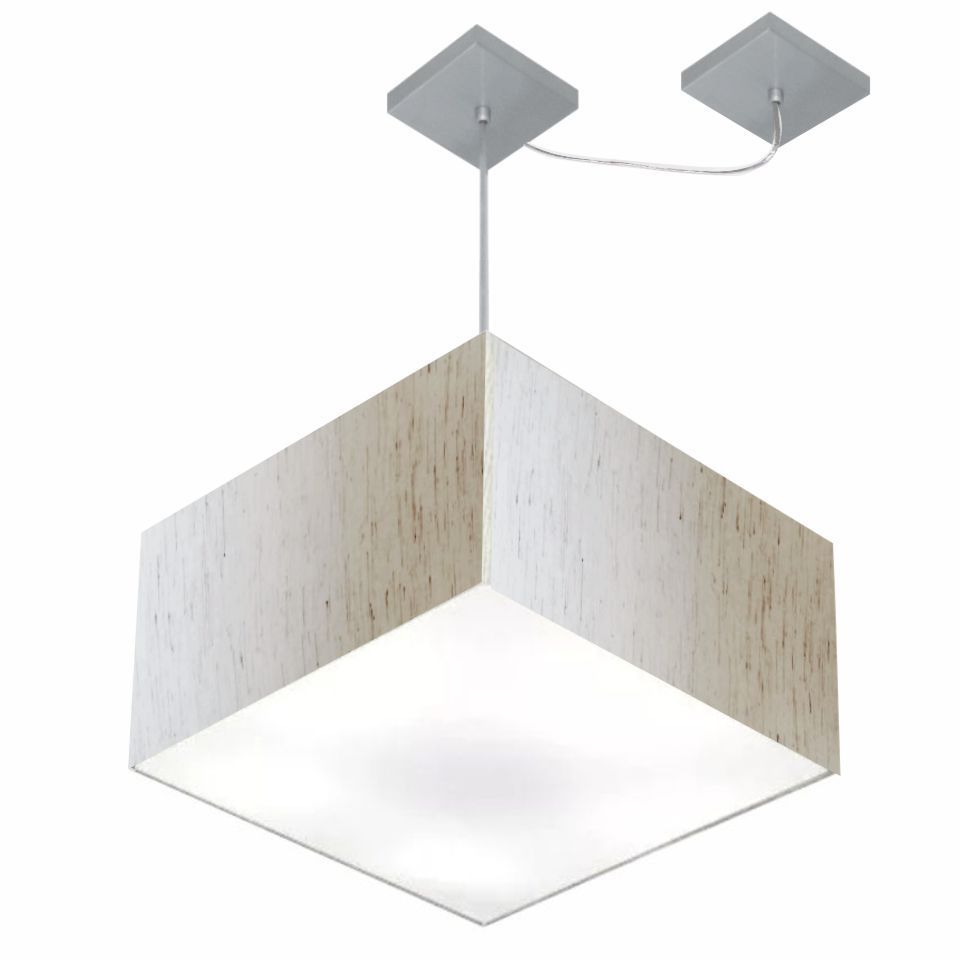 Pendente Quadrada C/ Desvio Md-4271 Cúpula em Tecido 30/40x40cm Linho Bege - Bivolt