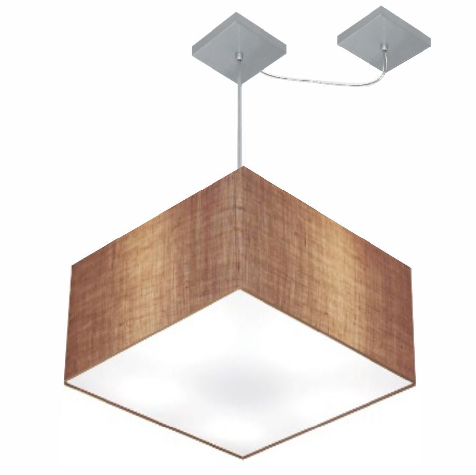 Pendente Quadrada C/ Desvio Md-4271 Cúpula em Tecido 30/40x40cm Palha - Bivolt