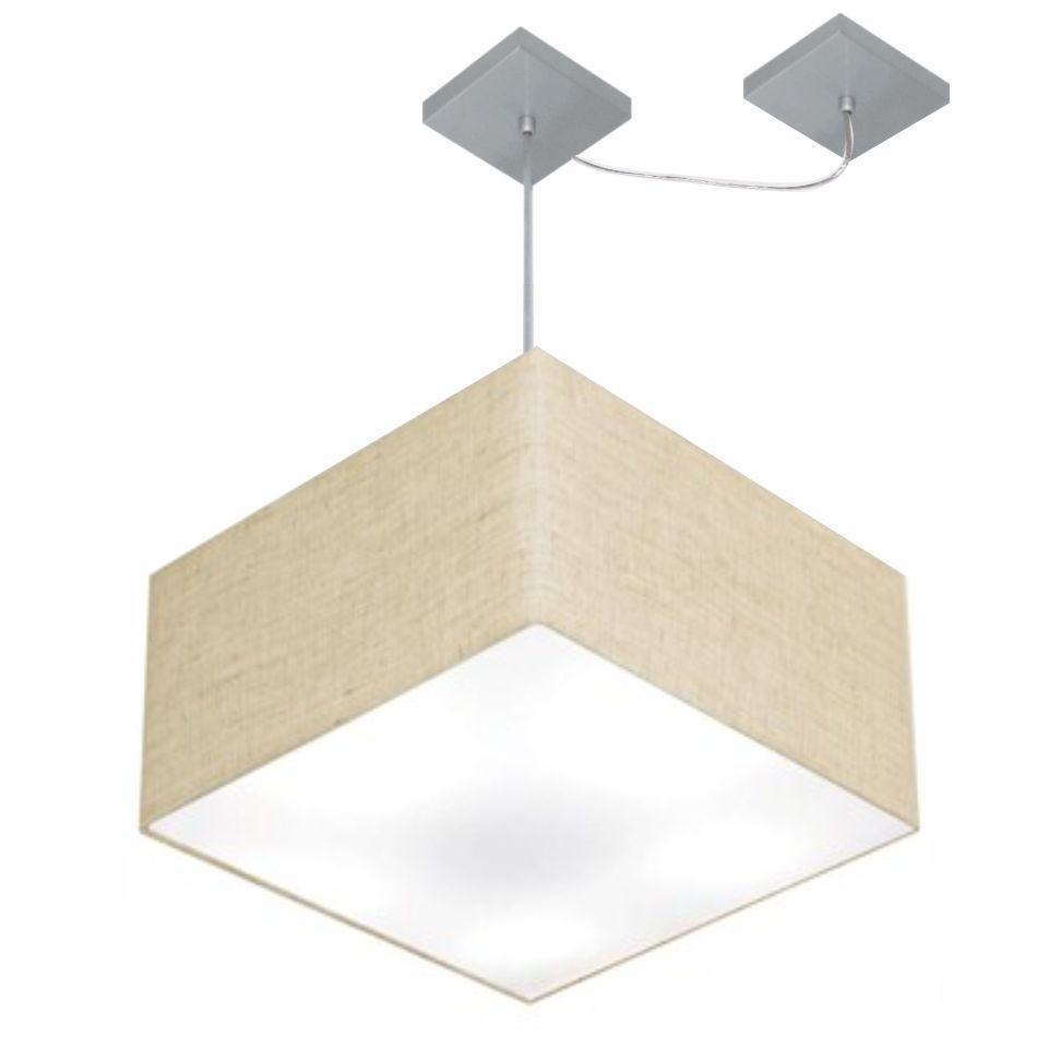 Pendente Quadrada C/ Desvio Md-4271 Cúpula em Tecido 30/40x40cm Rústico Bege - Bivolt