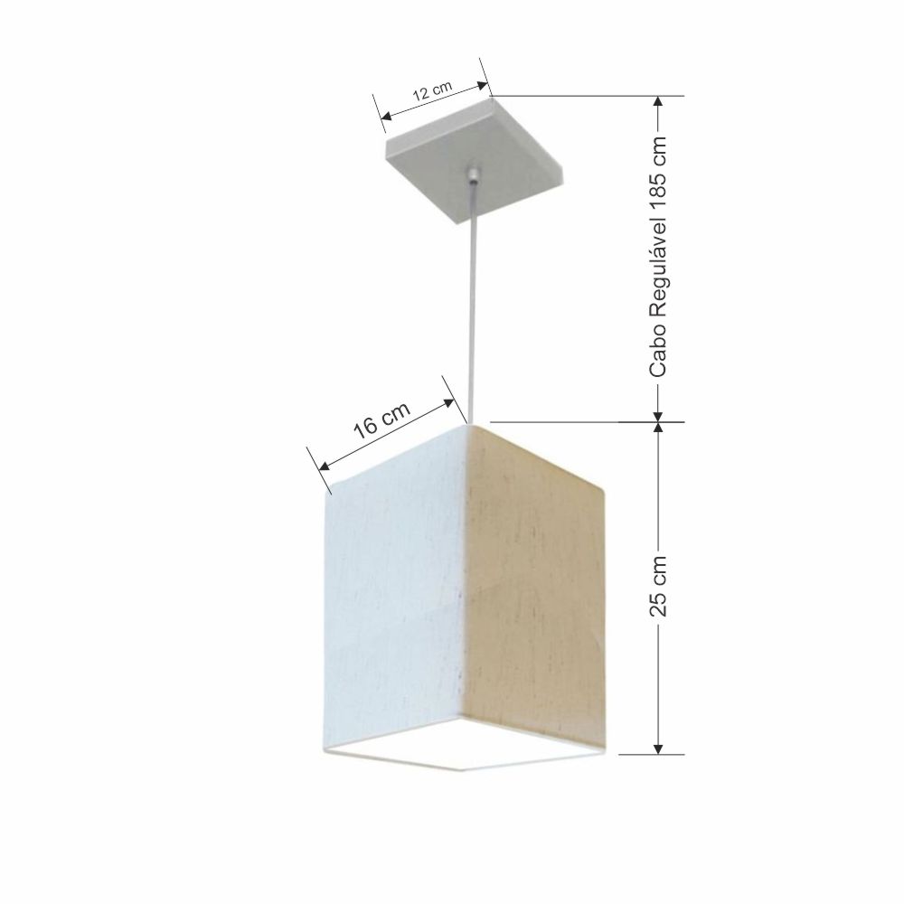 Pendente Quadrado Md-4007 Cúpula em Tecido 25/16x16cm Algodão Crú - Bivolt