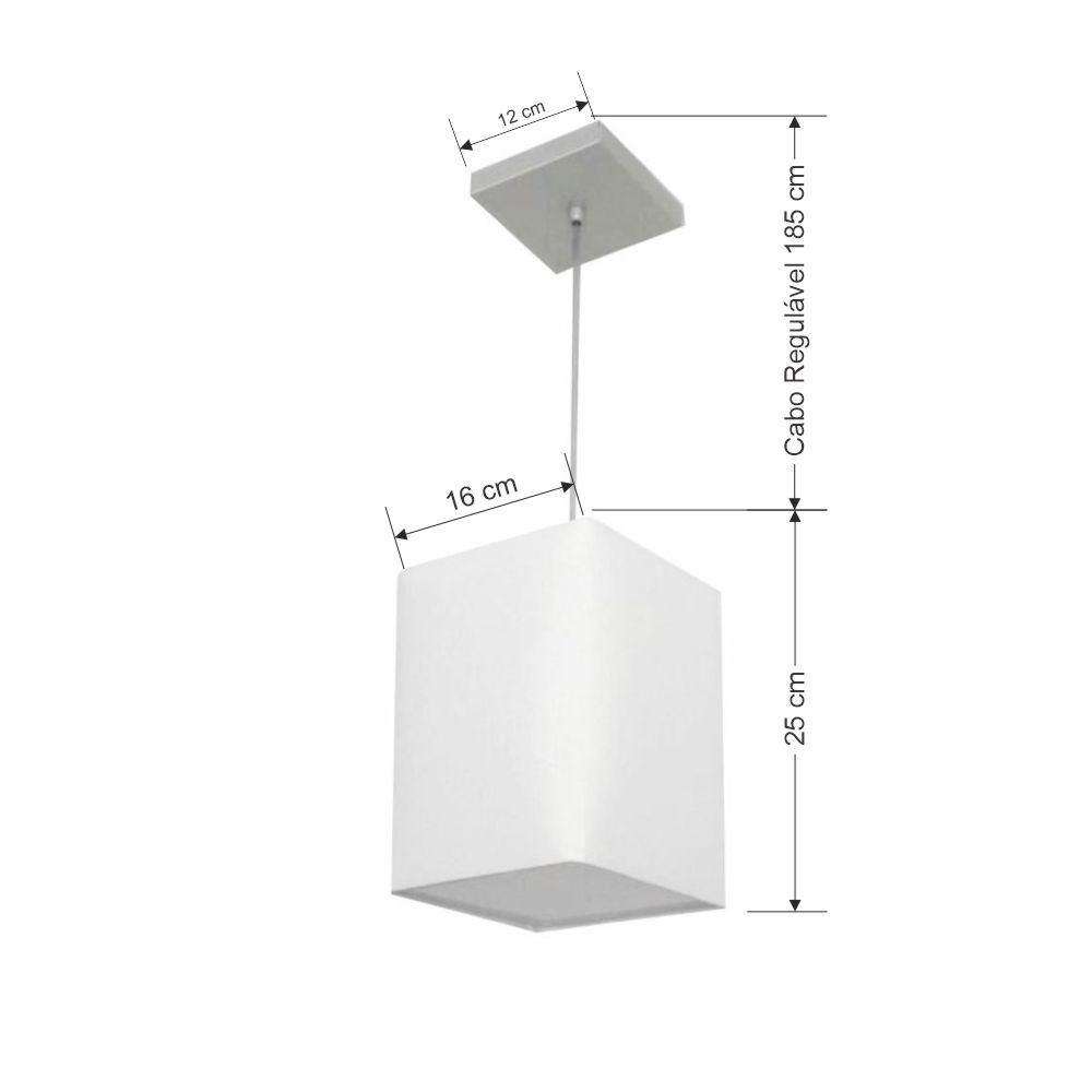 Pendente Quadrado Md-4007 Cúpula em Tecido 25/16x16cm Branco - Bivolt