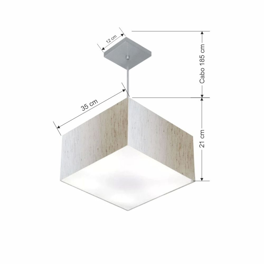 Pendente Quadrado Md-4020 Cúpula em Tecido 21/35x35cm Linho Bege - Bivolt