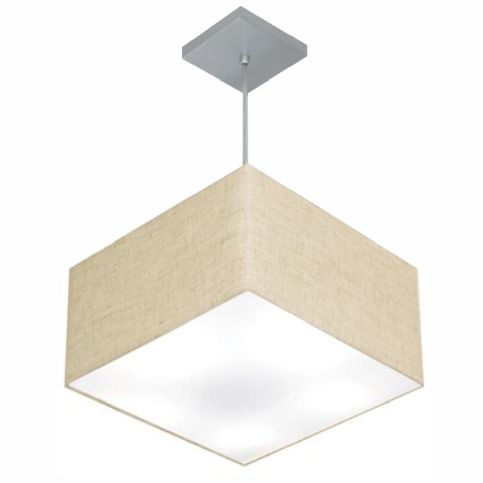Pendente Quadrado Md-4020 Cúpula em Tecido 21/35x35cm Rústico Bege - Bivolt