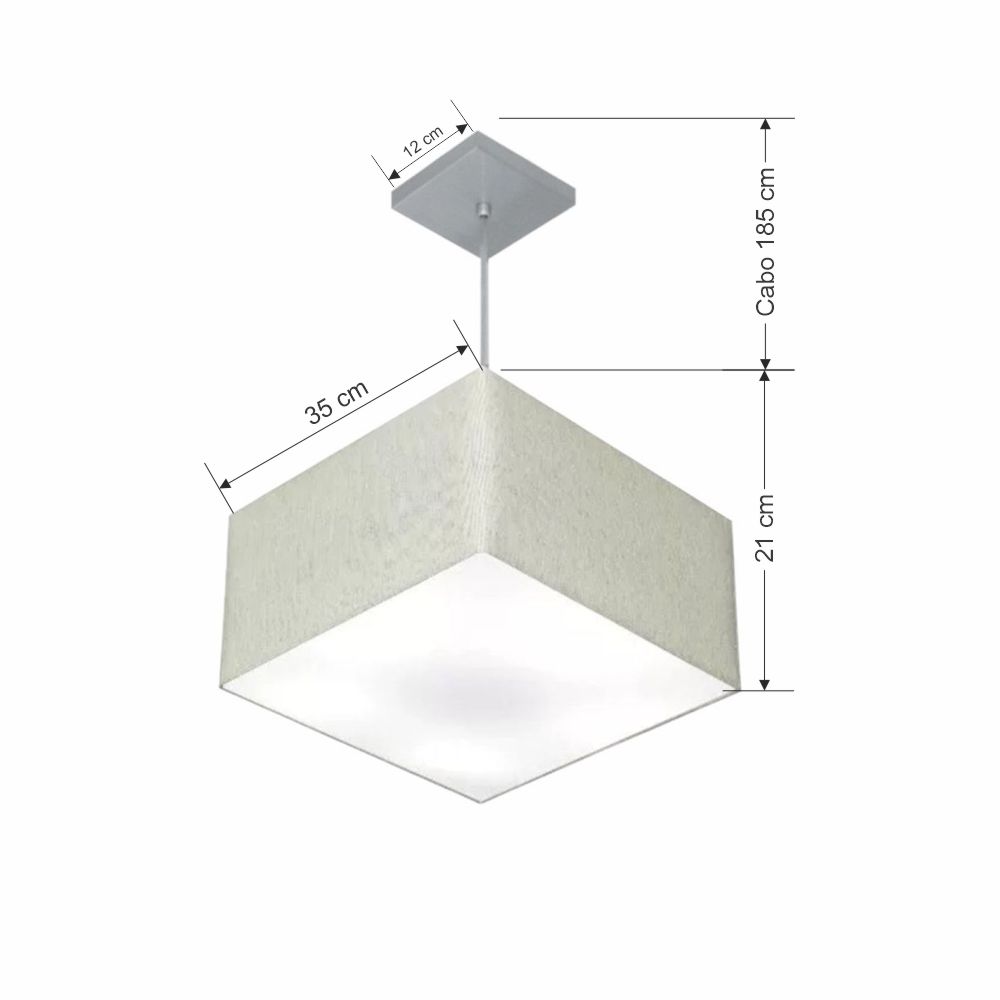 Pendente Quadrado Md-4020 Cúpula em Tecido 21/35x35cm Rústico Cinza - Bivolt