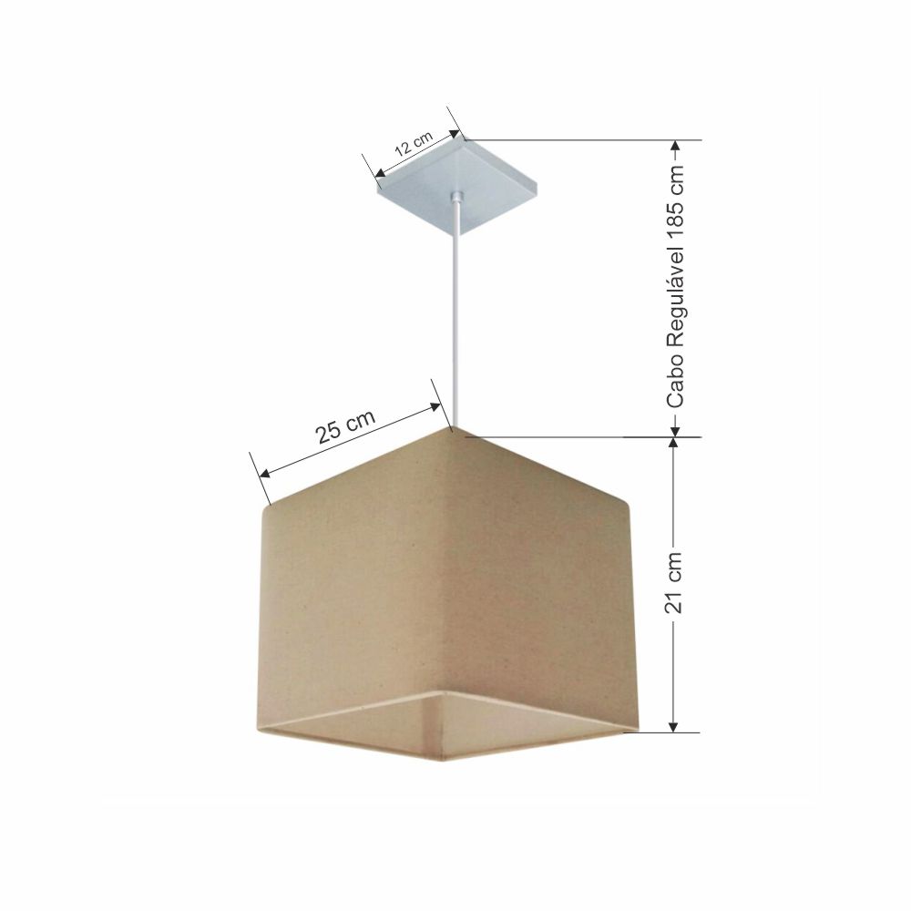Pendente Quadrado Md-4058 Cúpula em Tecido 21/25x25cm Algodão Crú - Bivolt