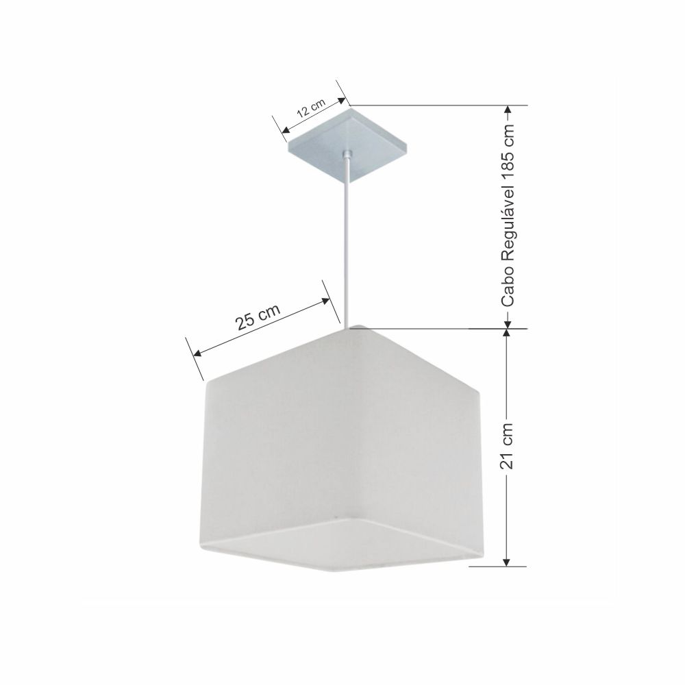 Pendente Quadrado Md-4058 Cúpula em Tecido 21/25x25cm Branco - Bivolt