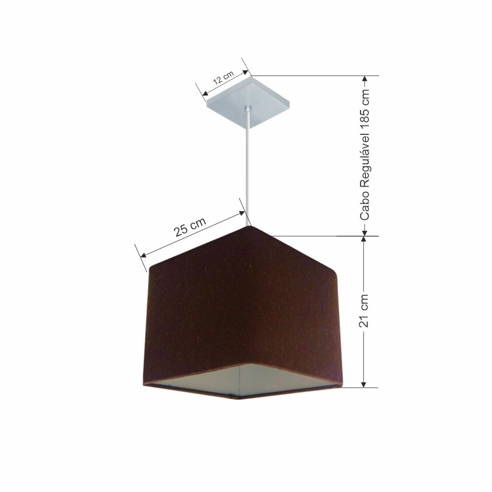 Pendente Quadrado Md-4058 Cúpula em Tecido 21/25x25cm Café - Bivolt