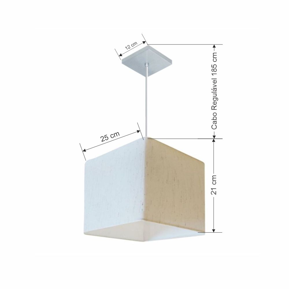 Pendente Quadrado Md-4058 Cúpula em Tecido 21/25x25cm Linho Bege - Bivolt