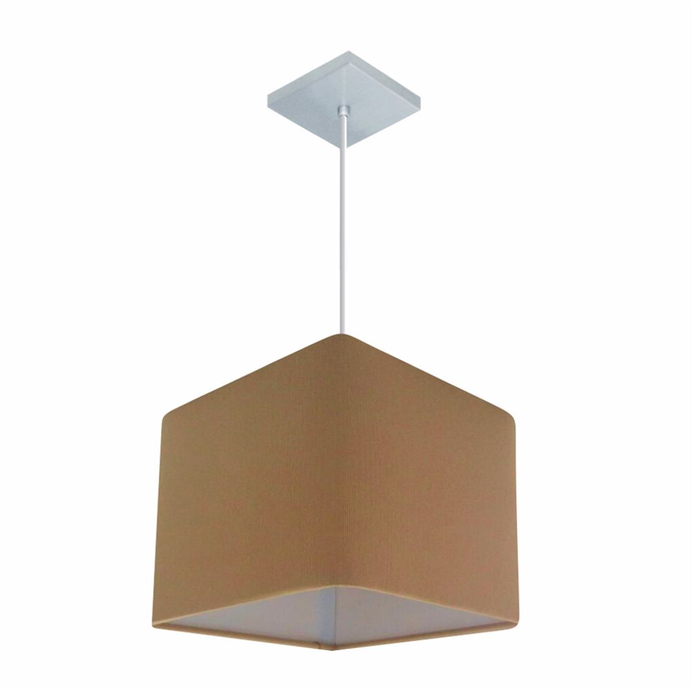 Pendente Quadrado Md-4058 Cúpula em Tecido 21/25x25cm Palha - Bivolt