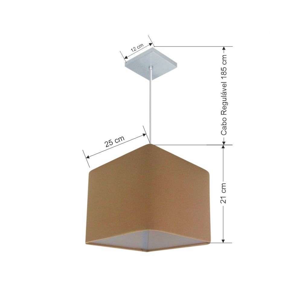 Pendente Quadrado Md-4058 Cúpula em Tecido 21/25x25cm Palha - Bivolt
